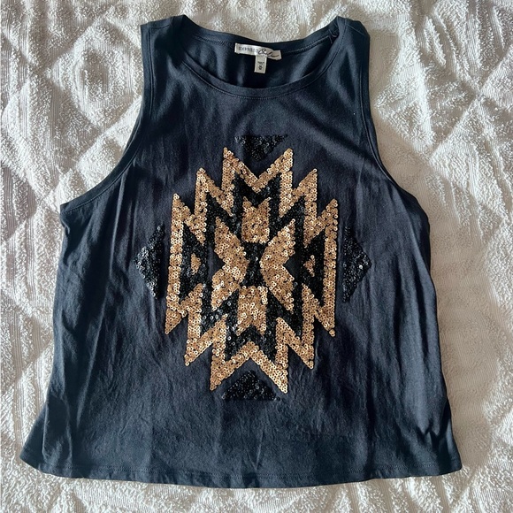 EXPRESS Dark Grey Crop Tank Top with Gold and Black Sequin Design - Picture 1 of 1